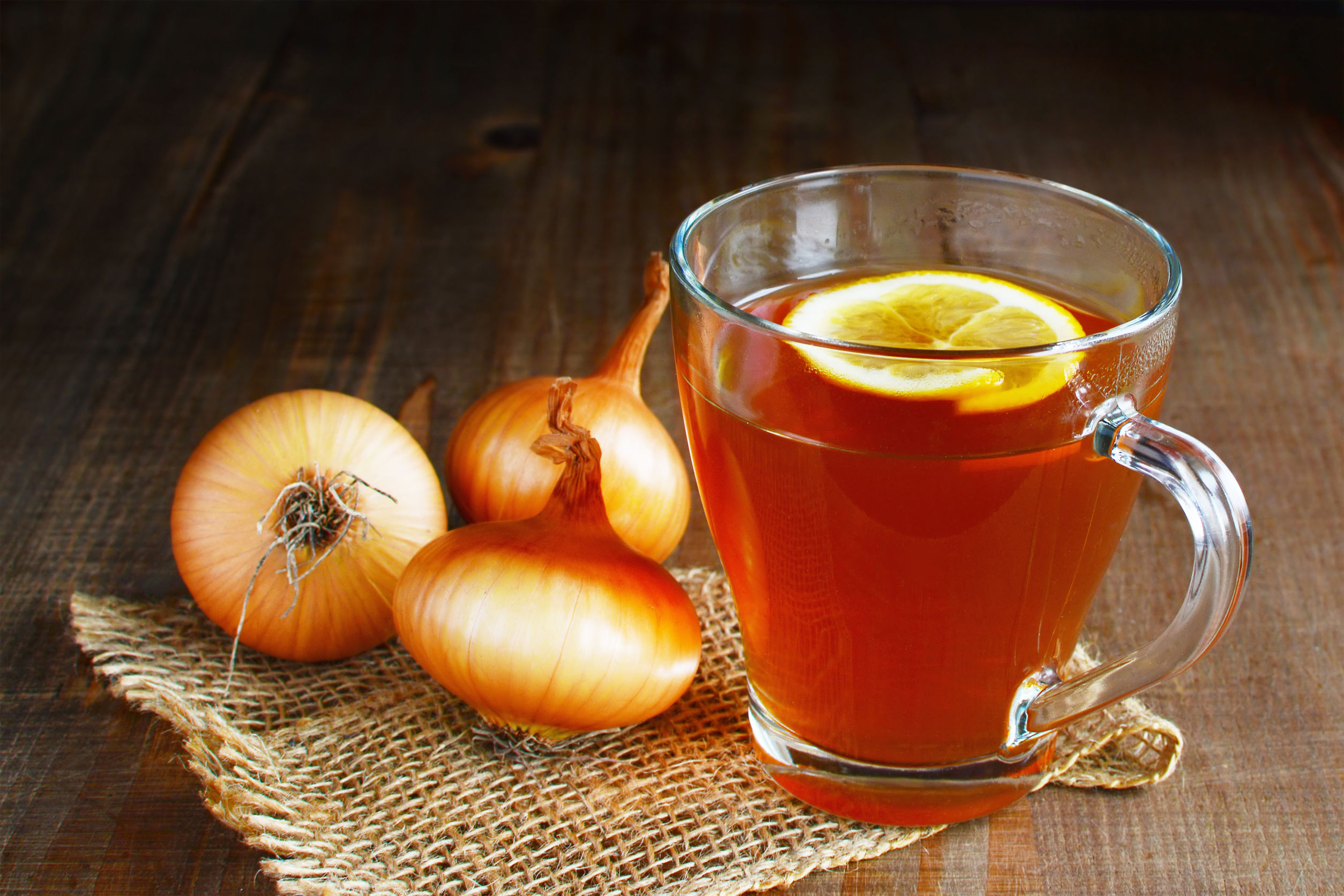 56354272 - onion tea with lemon homemade folk remedy