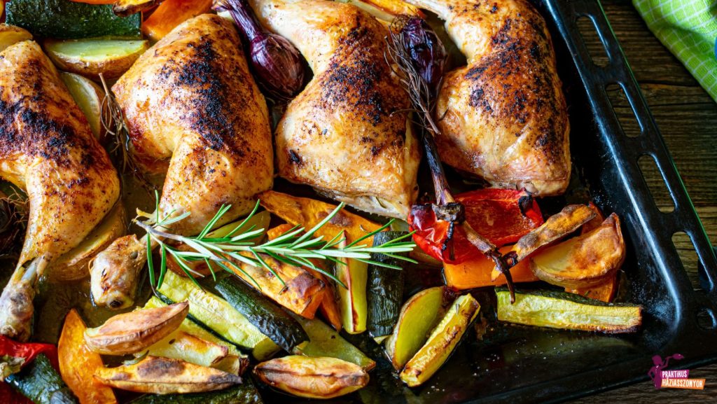 Sült csirke zöldségekkel. 